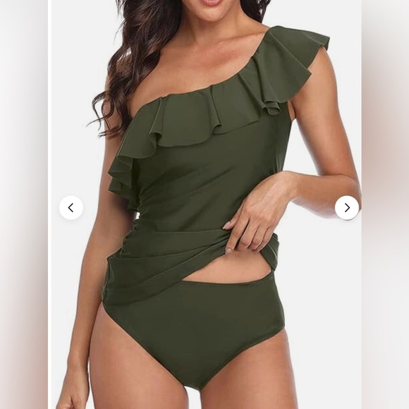Women's Halter One Shoulder Tankini Olive Swimsuit NWT Size L - Picture 1 of 2